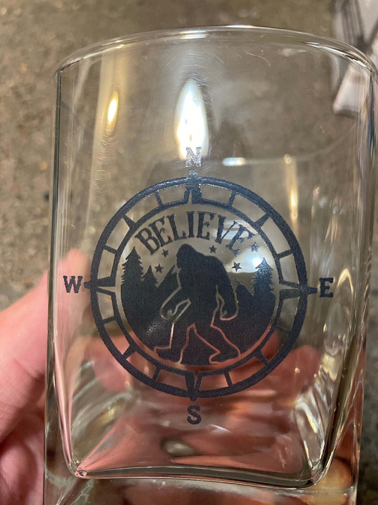 Bigfoot Whiskey Glasses - tinted laser etched design