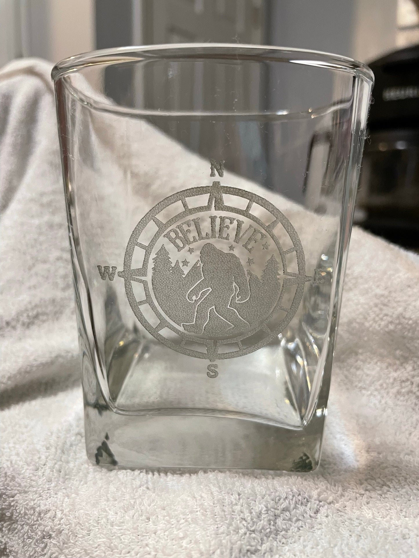 Bigfoot Whiskey Glasses - tinted laser etched design