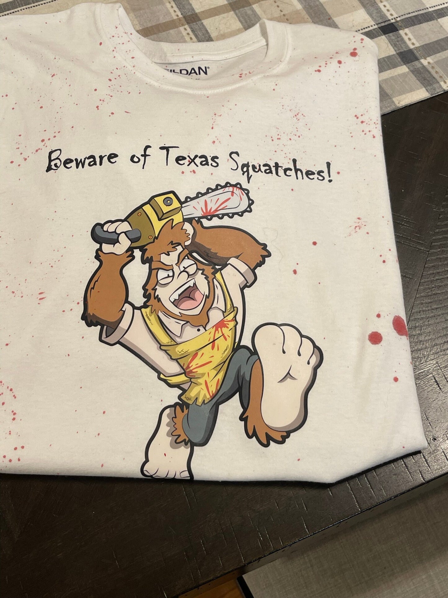 Texas Squatches Halloween T-shirt with blood spatter