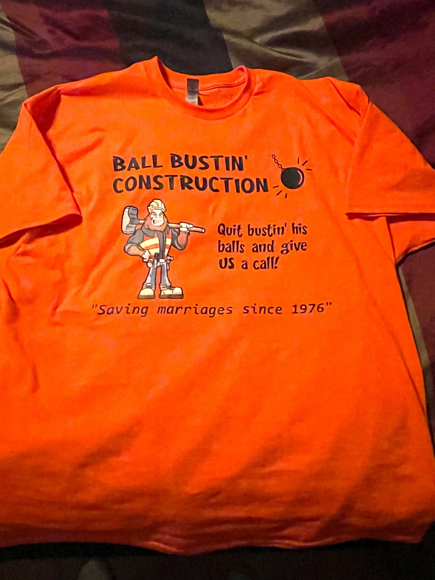 Bigfoot's Ball Bustin' Construction Service t-shirt (orange)