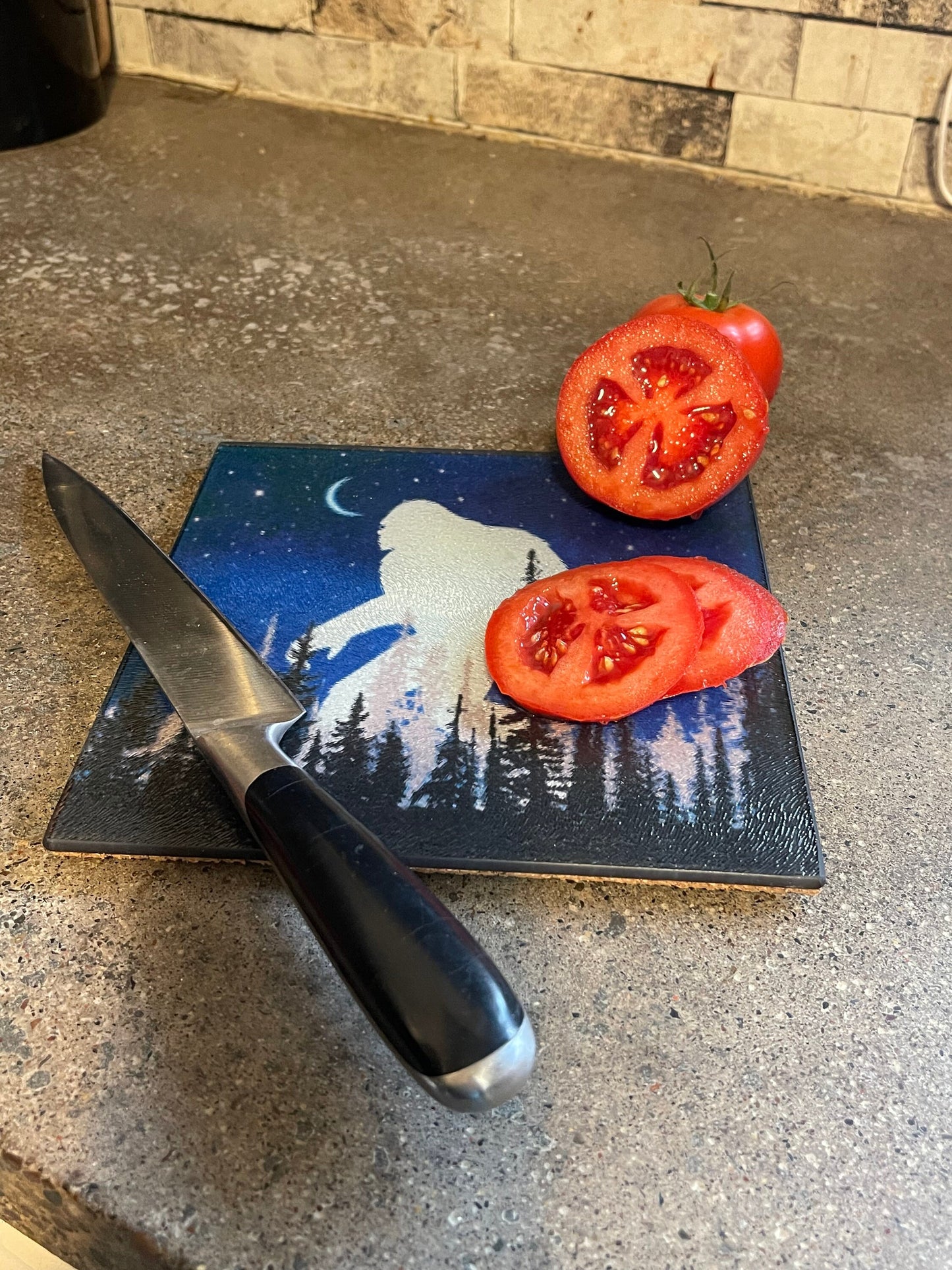 Designer glass cutting board Square - Bigfoot | Northern Lights | choose your design