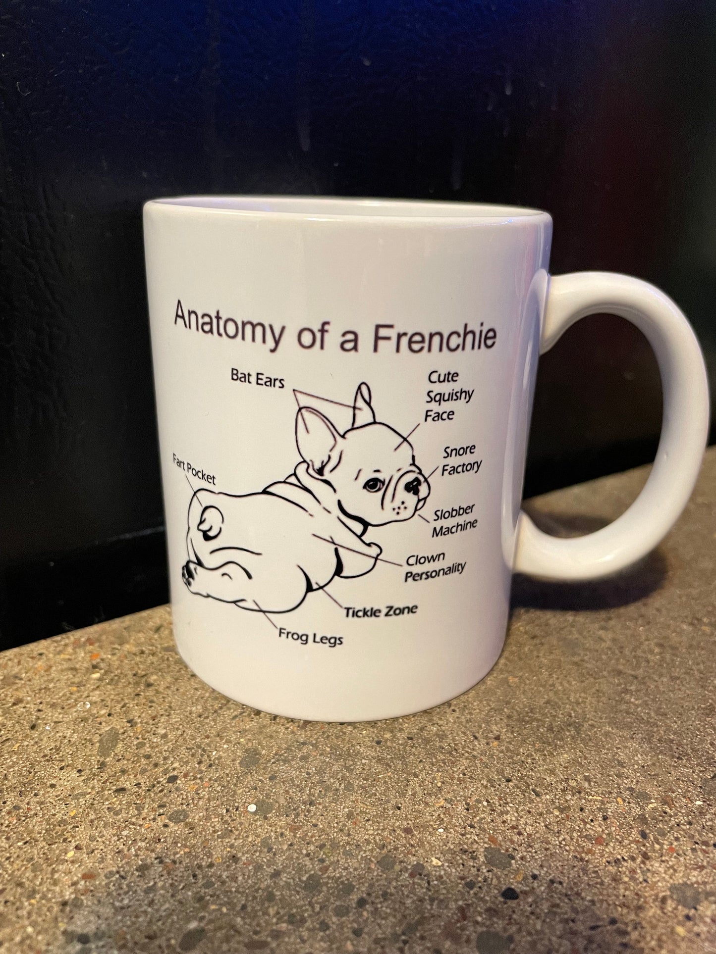 Anatomy of a Frenchie coffee mug