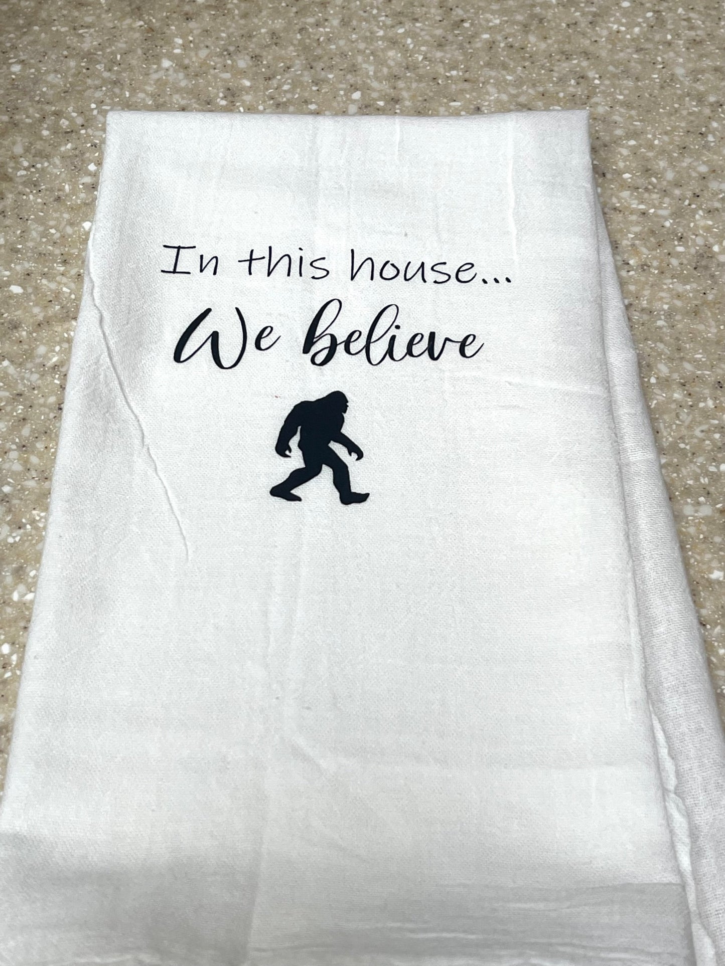 Custom designer kitchen dish towels | Bigfoot | Frenchie | Cow | tea towel