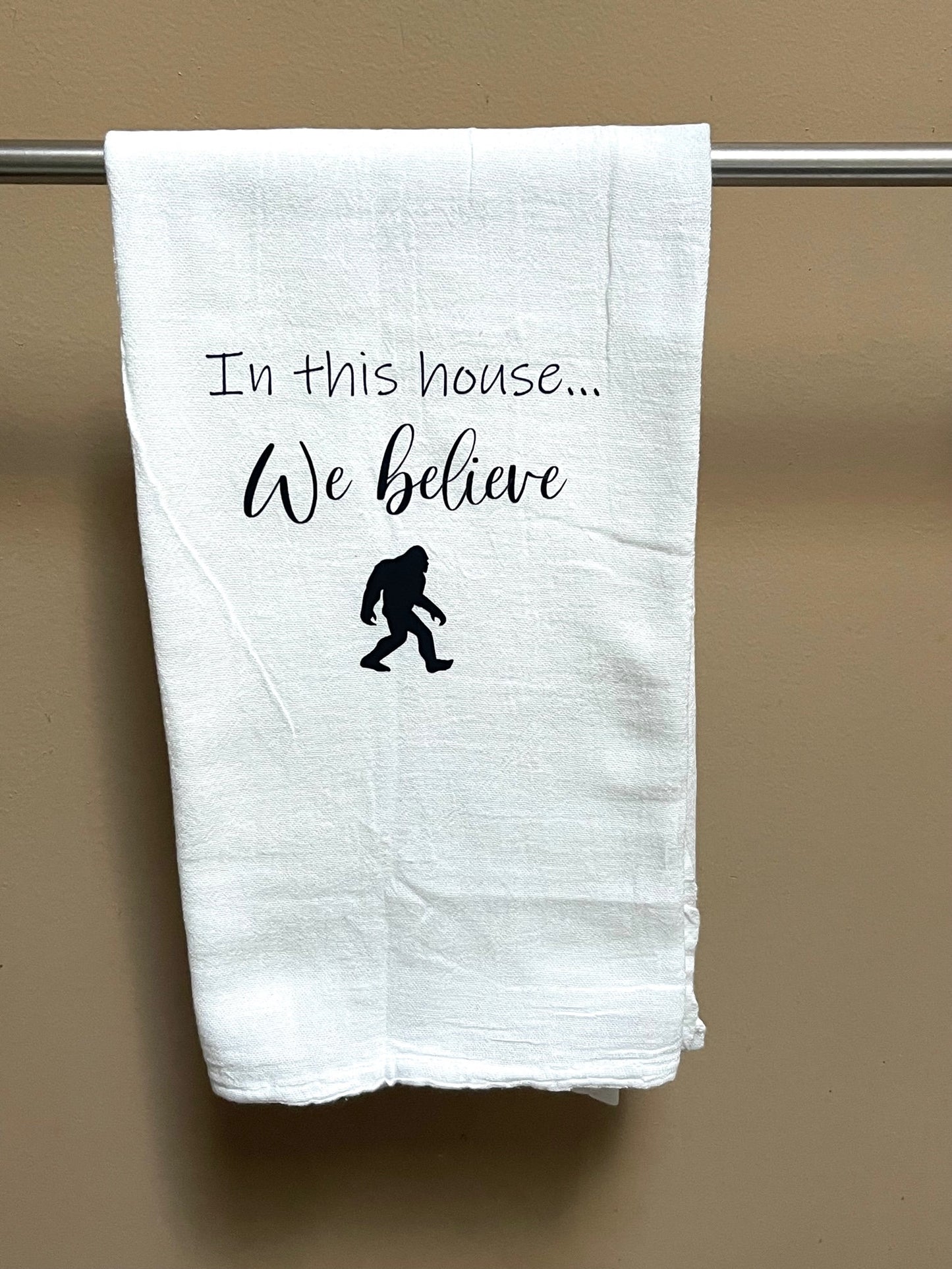 Custom designer kitchen dish towels | Bigfoot | Frenchie | Cow | tea towel