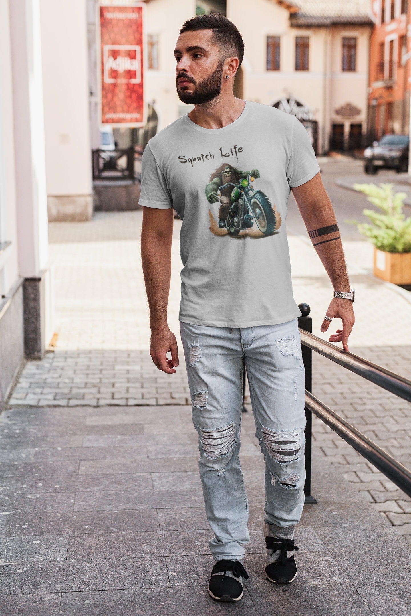 Squatch Life motorcycle t-shirt by Squatchin' Country (grey)