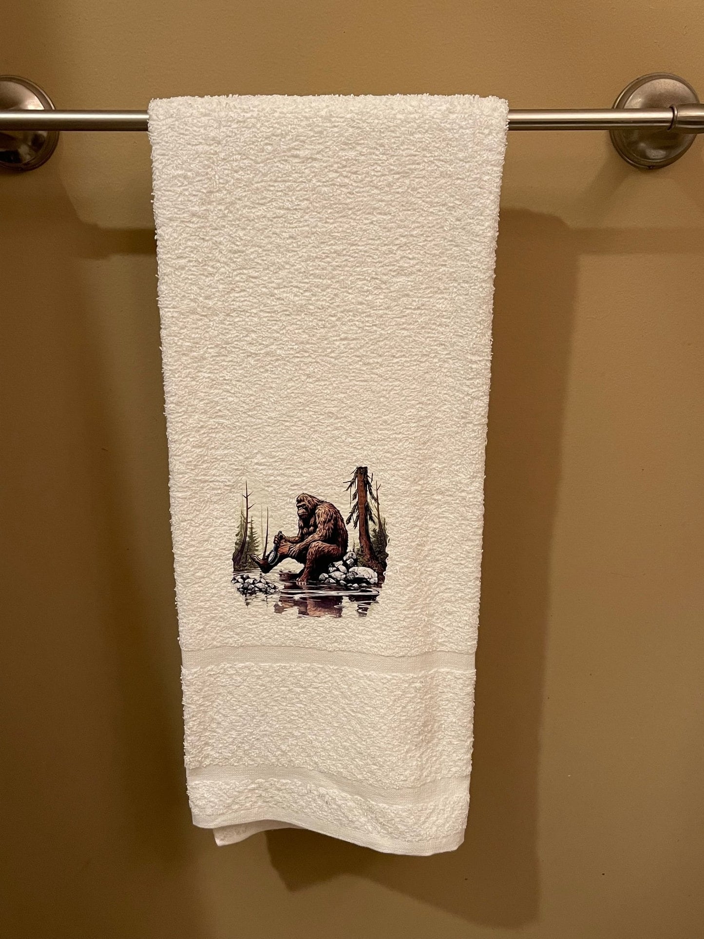 Bathing Bigfoot wash rag, hand towel, bath towel set or individual - bathroom decor