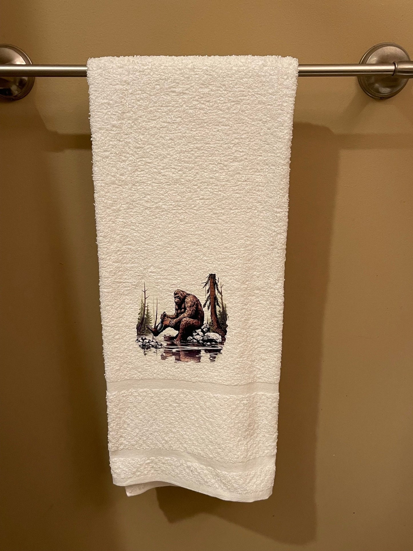 Bathing Bigfoot wash rag, hand towel, bath towel set - bathroom decor - WHITE Stsndard w/expedited shipping
