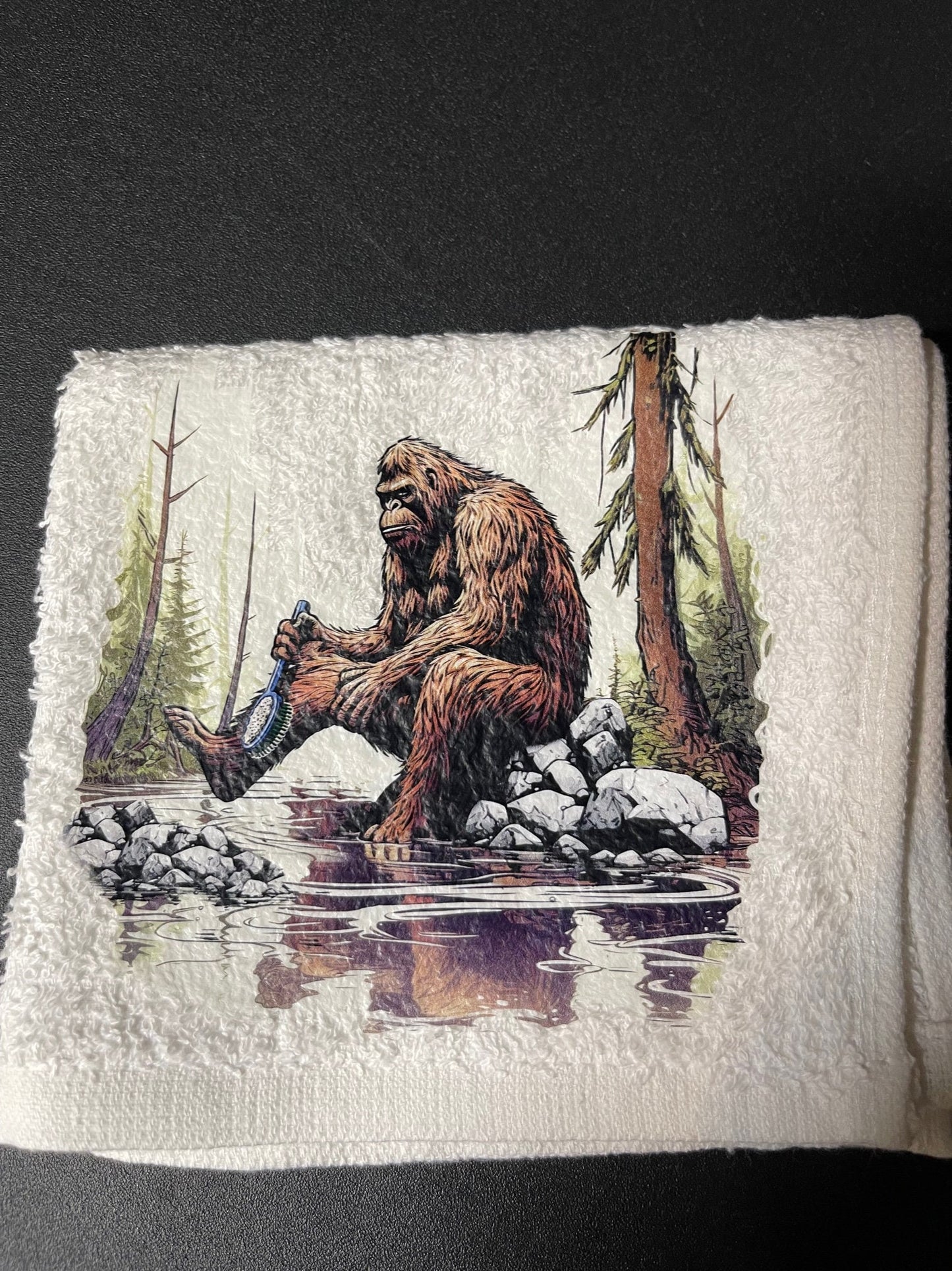 Bathing Bigfoot wash rag, hand towel, bath towel set - bathroom decor - WHITE Stsndard w/expedited shipping