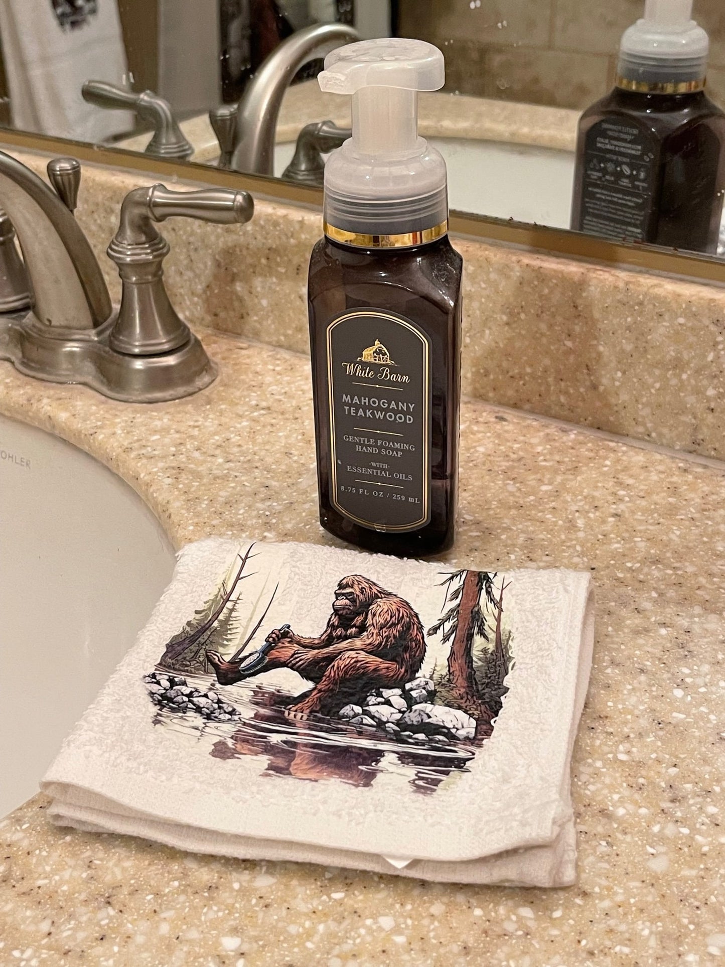 Bathing Bigfoot wash rag, hand towel, bath towel set or individual - bathroom decor