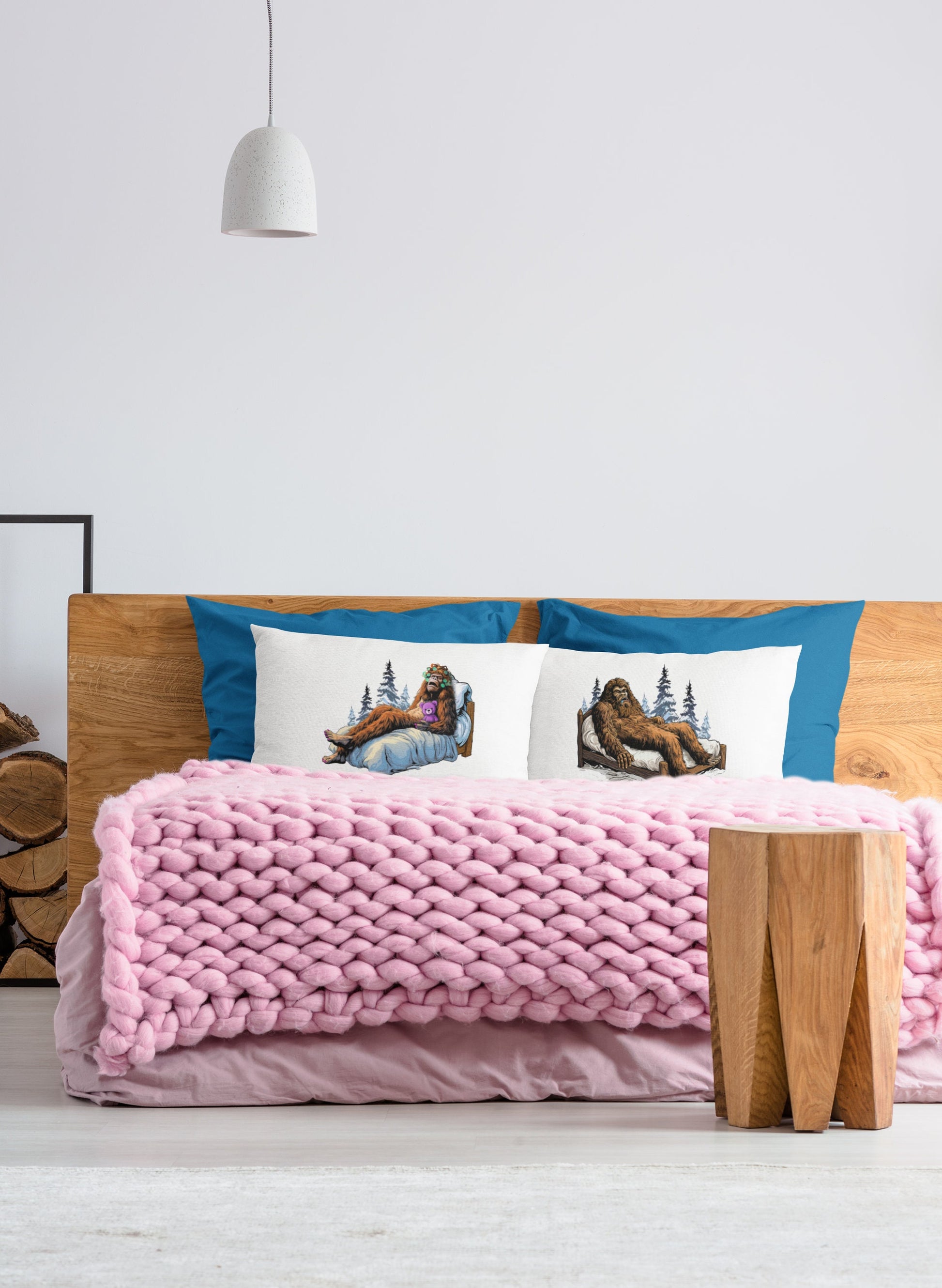 Funny sleeping Sasquatch pillow case - choose his, hers or pair of both