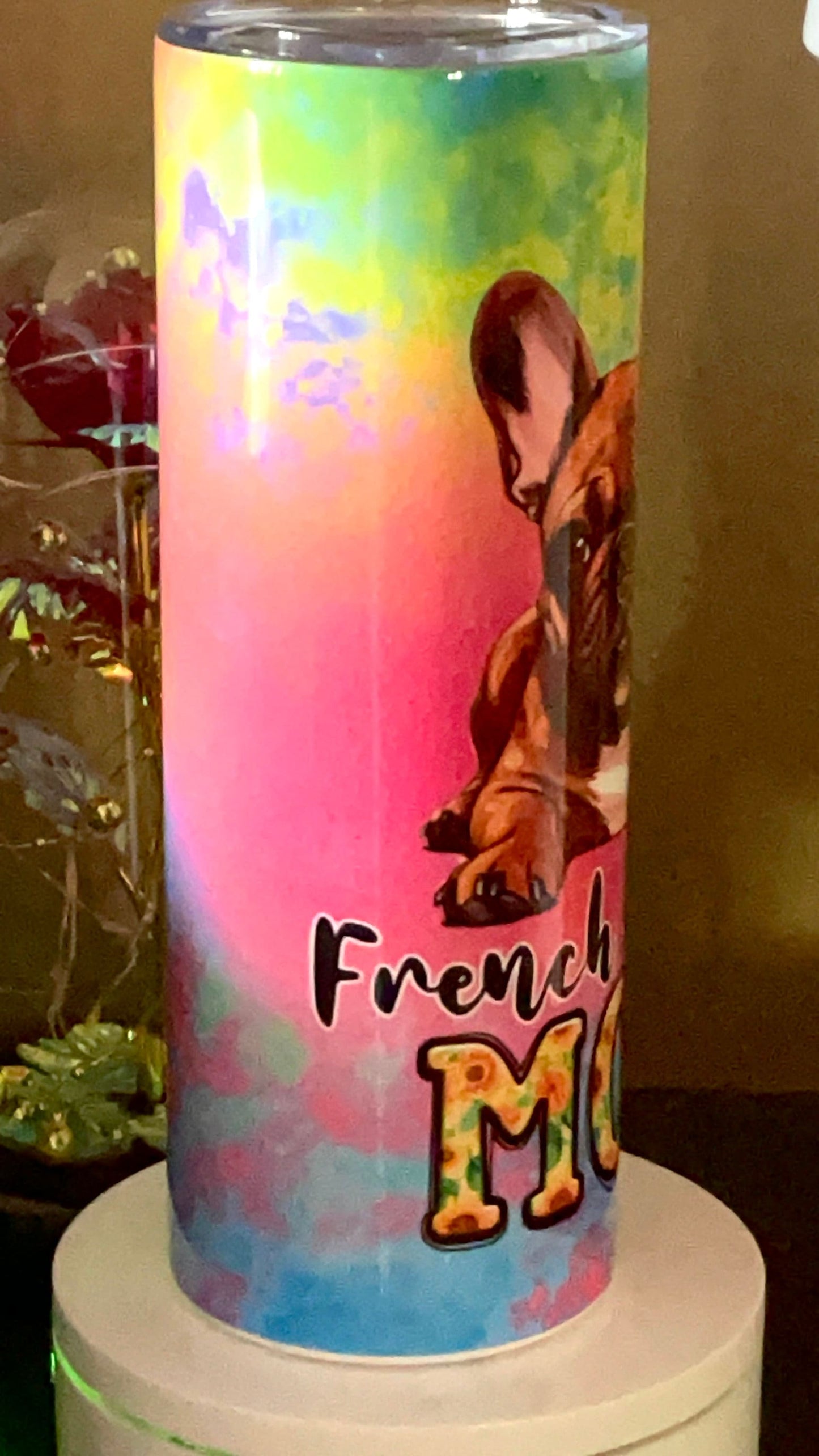 French Bulldog Mom - Custom 20 oz tumbler with watercolor background - add your frenchie!