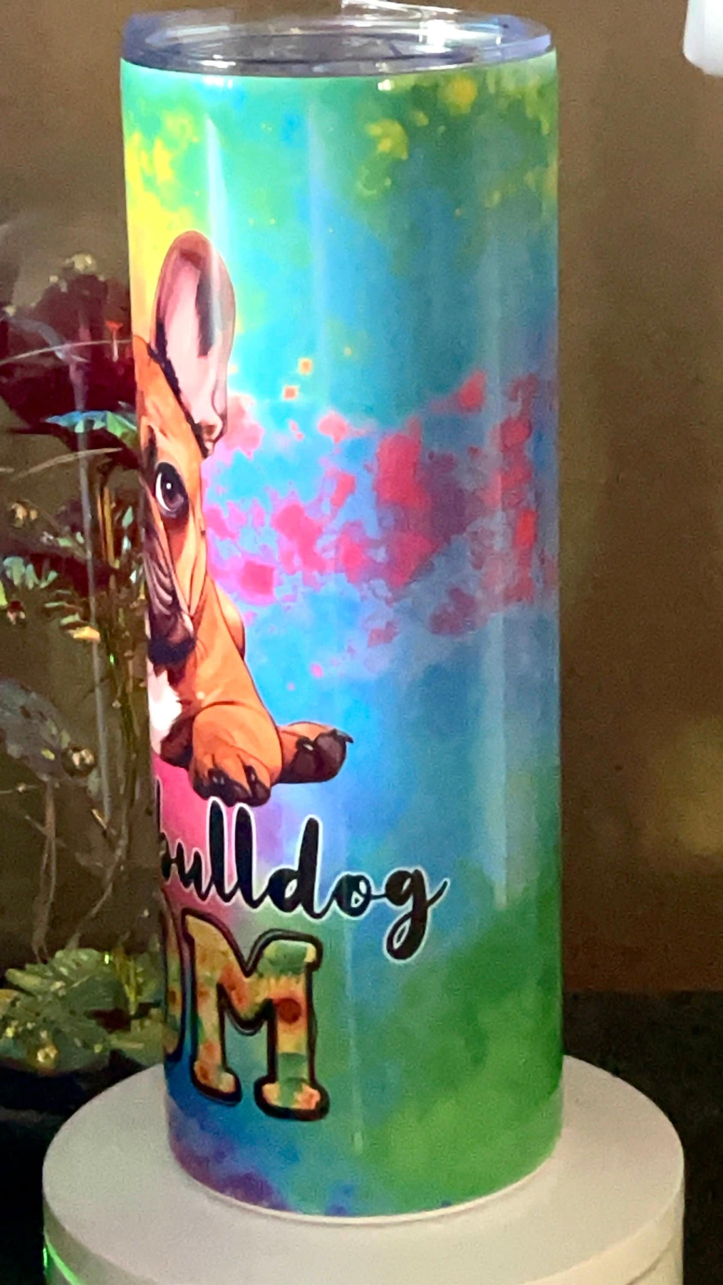 French Bulldog Mom - Custom 20 oz tumbler with watercolor background - add your frenchie!