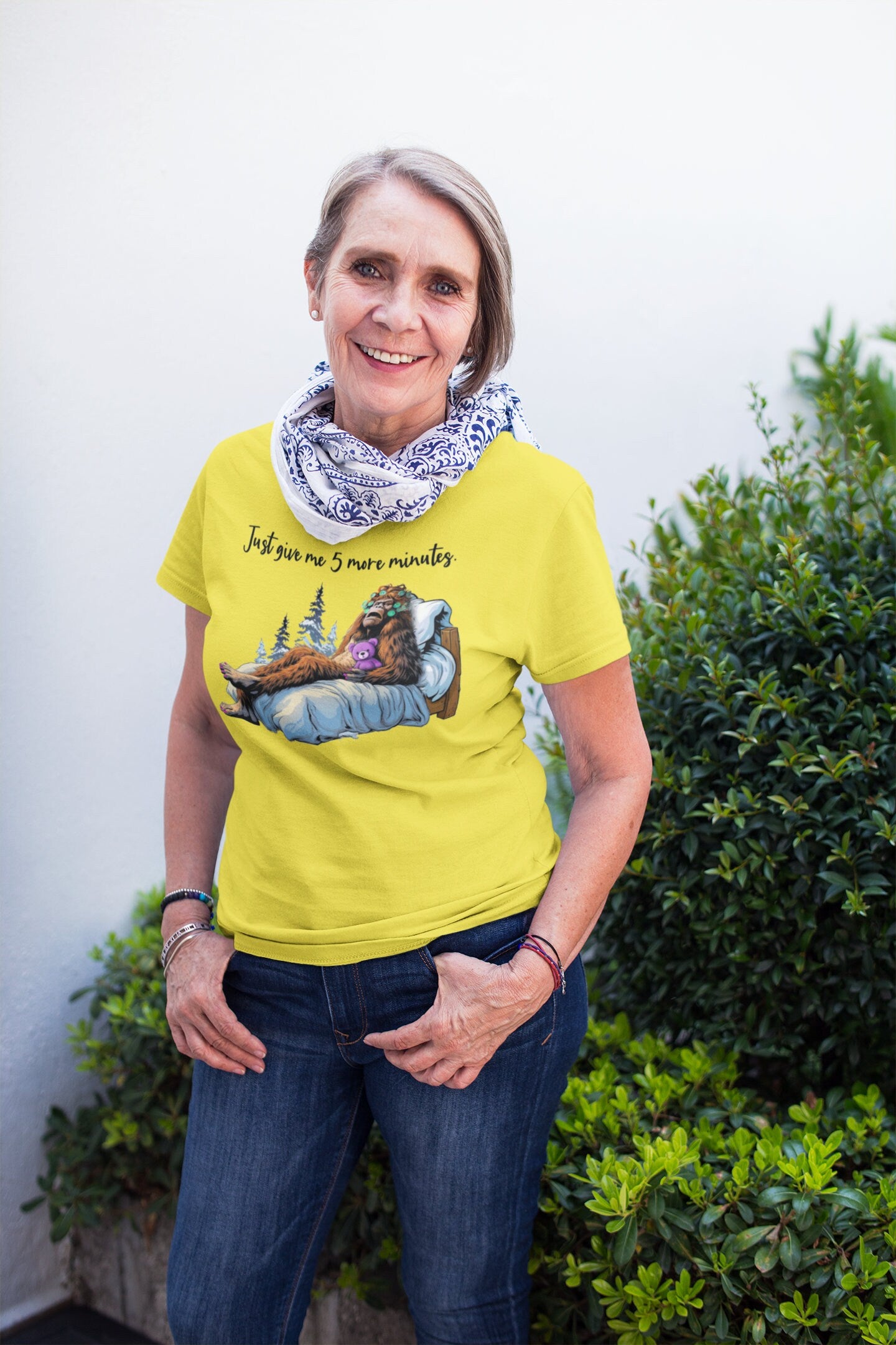 Give me 5 more minutes - sleeping Bigfoot yellow t-shirt