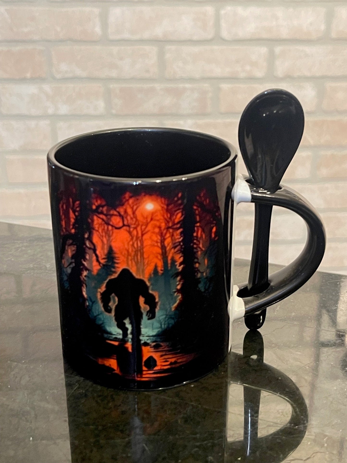 Bigfoot Sunset Swamp mug with spoon