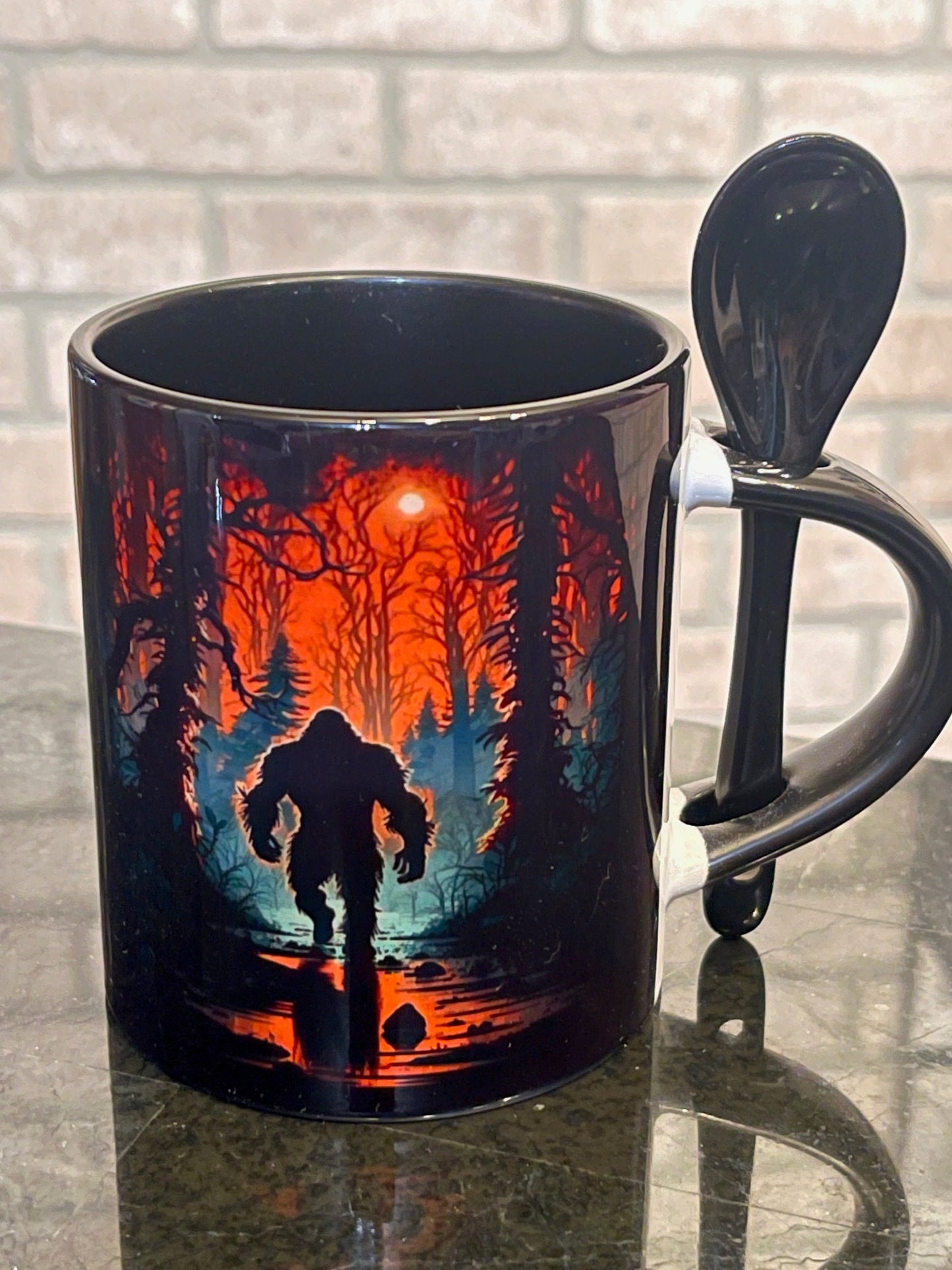 Bigfoot Sunset Swamp mug with spoon
