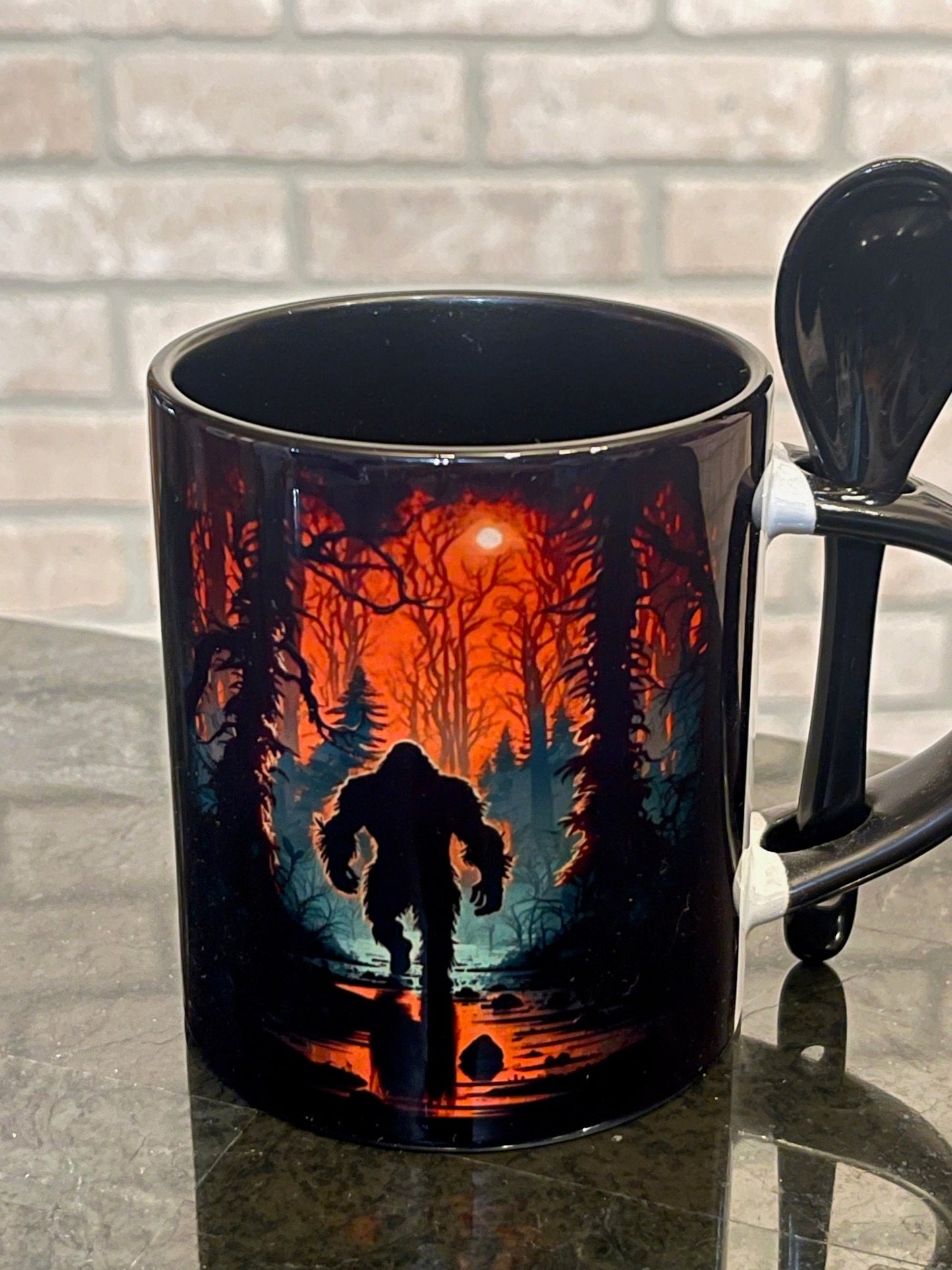 Bigfoot Sunset Swamp mug with spoon