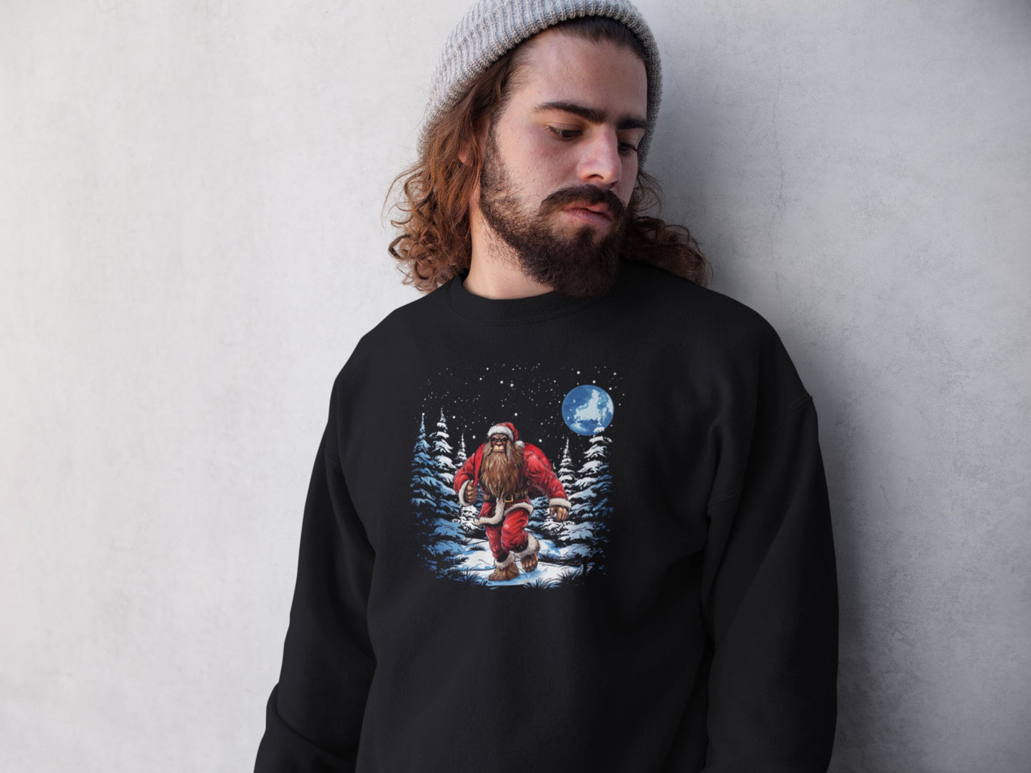 Santa Squatch winter scene sweatshirt (black)