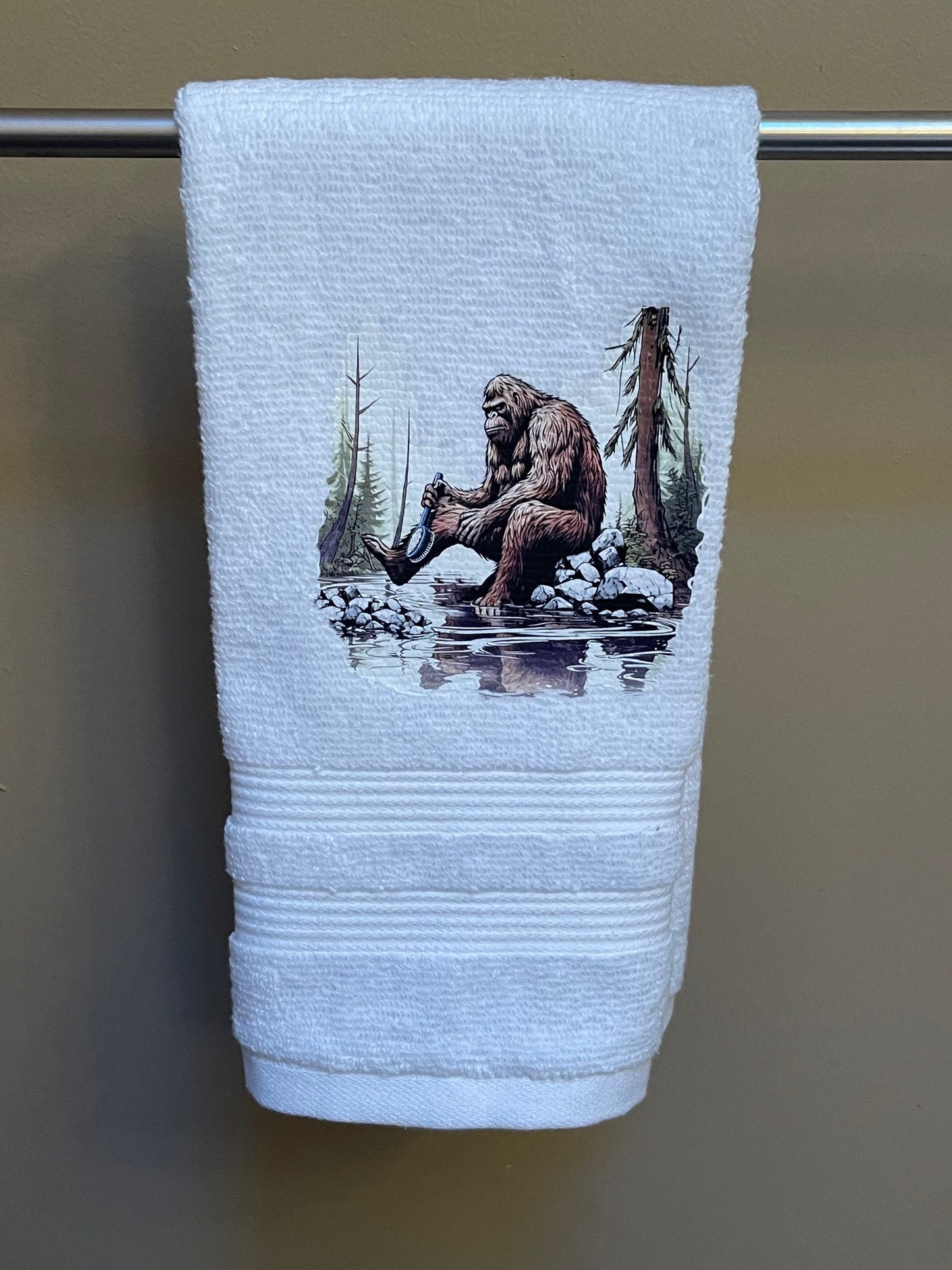 Bathing Bigfoot wash rag, hand towel, bath towel set - bathroom decor - WHITE Stsndard w/expedited shipping