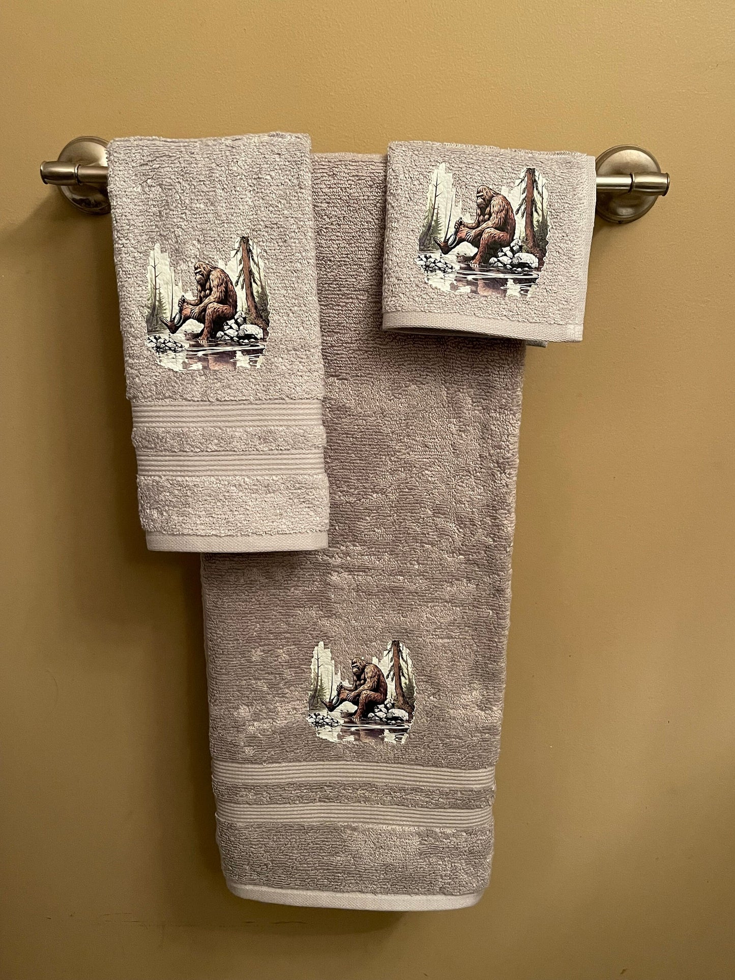 Bathing Bigfoot Premium wash rag, hand towel, & bath towel 3-piece set - bathroom decor - Choose your color