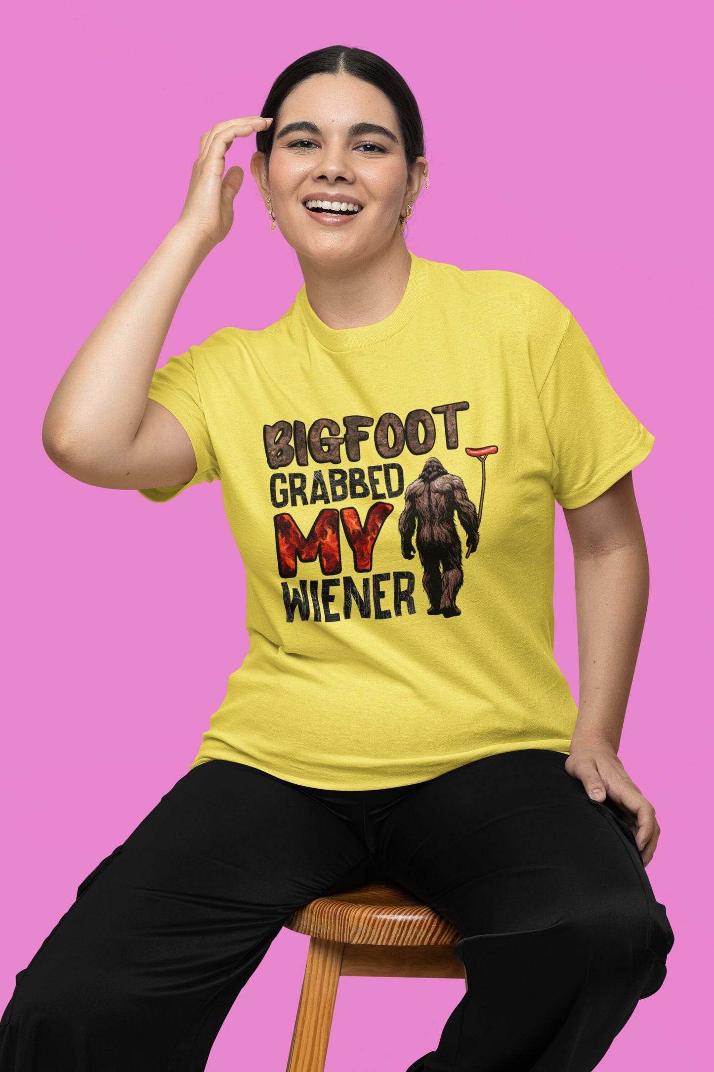 Bigfoot grabbed my wiener t-shirt (yellow)