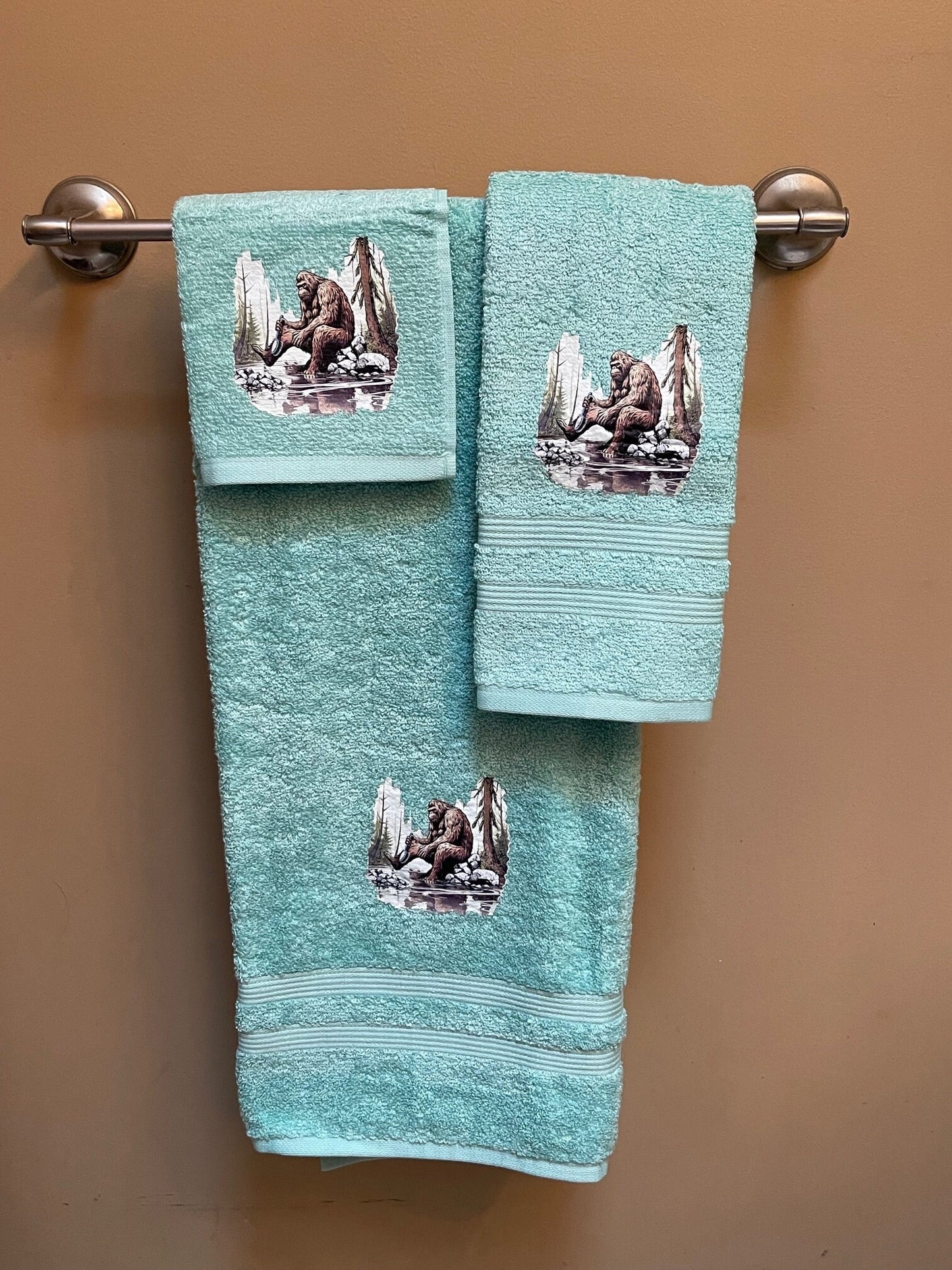 Bathing Bigfoot Premium wash rag, hand towel, & bath towel 3-piece set - bathroom decor - Choose your color