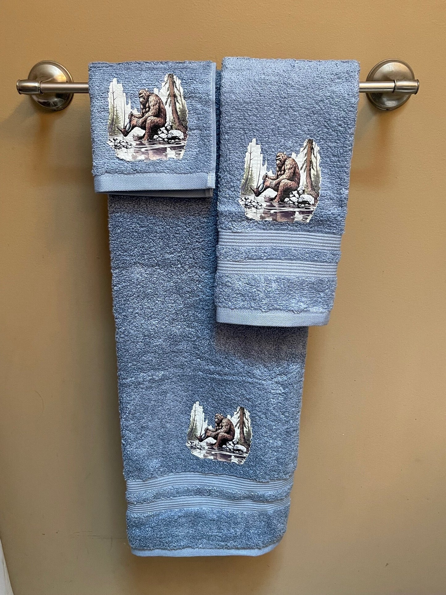 Bathing Bigfoot Premium wash rag, hand towel, & bath towel 3-piece set - bathroom decor - Choose your color