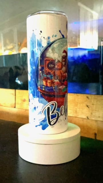 Santa Sasquatch Snow Globe winter scene 20oz tumbler - Believe