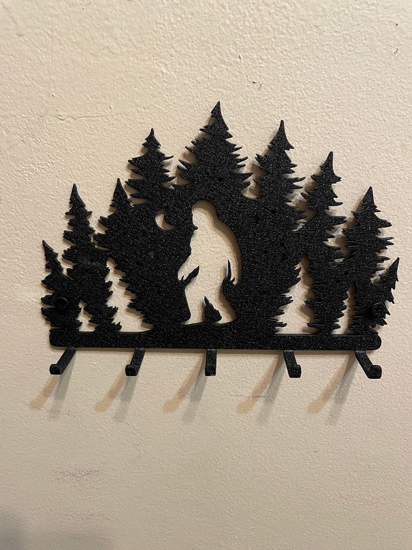 Bigfoot and trees keychain rack