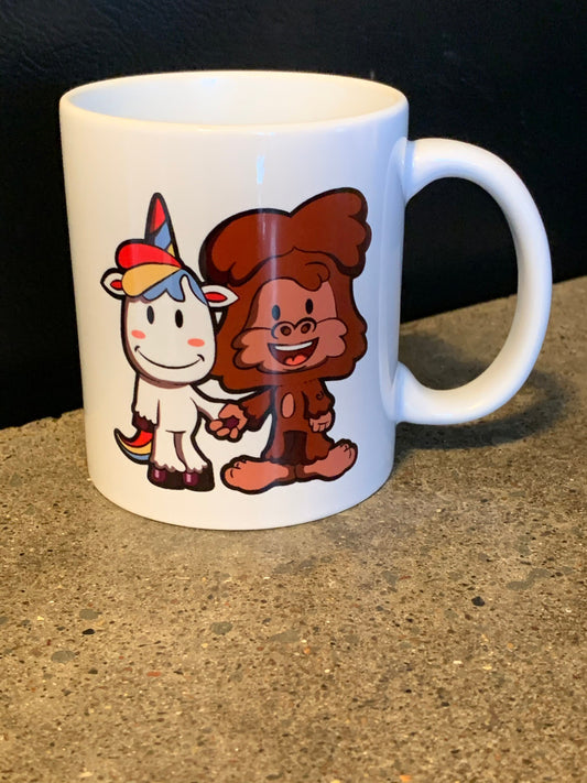 Squatchin' Country Sasquatch and Unicorn coffee mug "Imaginary Friends"