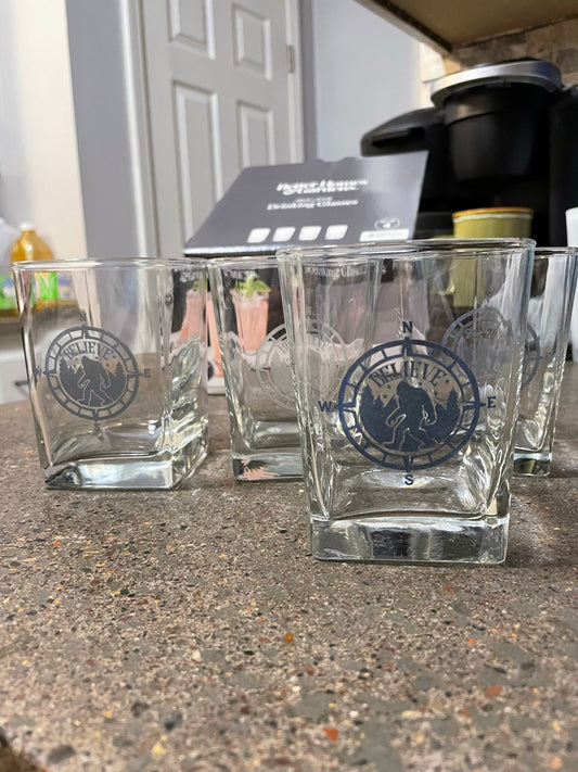 Bigfoot Whiskey Glasses - tinted laser etched design