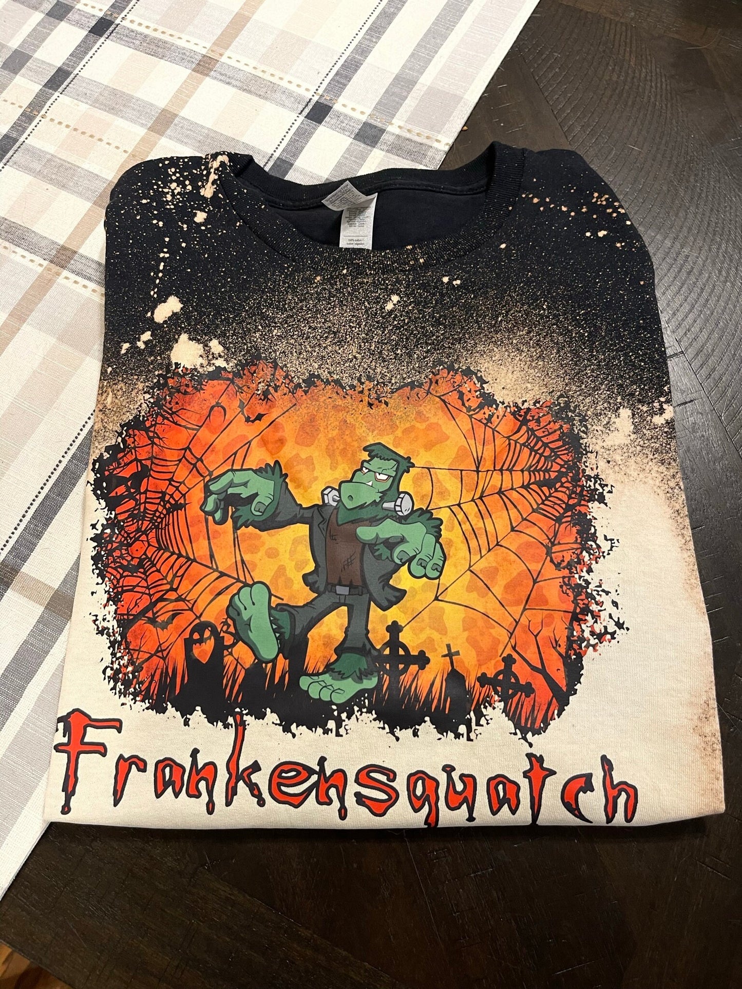 Frankensquatch Halloween Tshirt with bleached out style