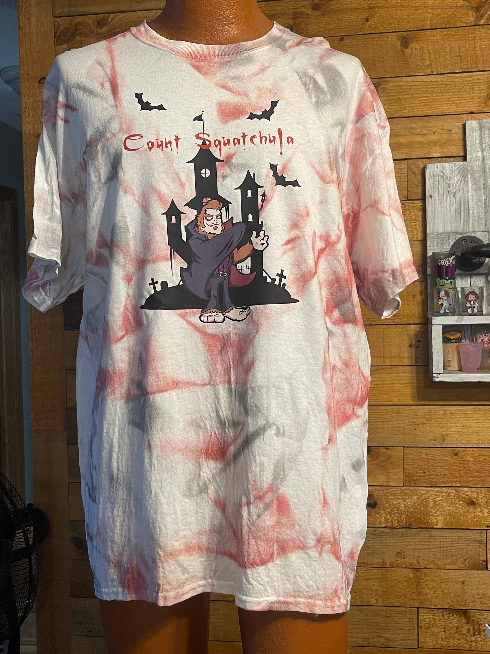 Count Squatchula Halloween Tshirt with 2-color tie dye style