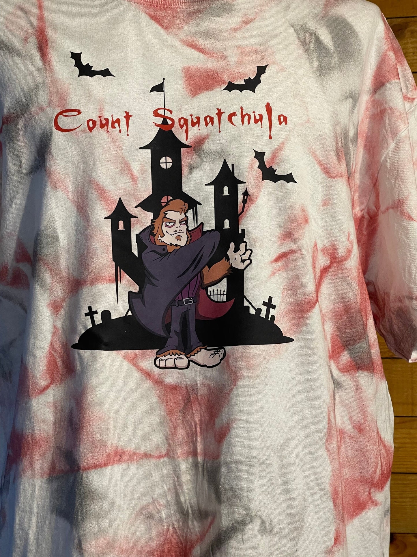 Count Squatchula Halloween Tshirt with 2-color tie dye style