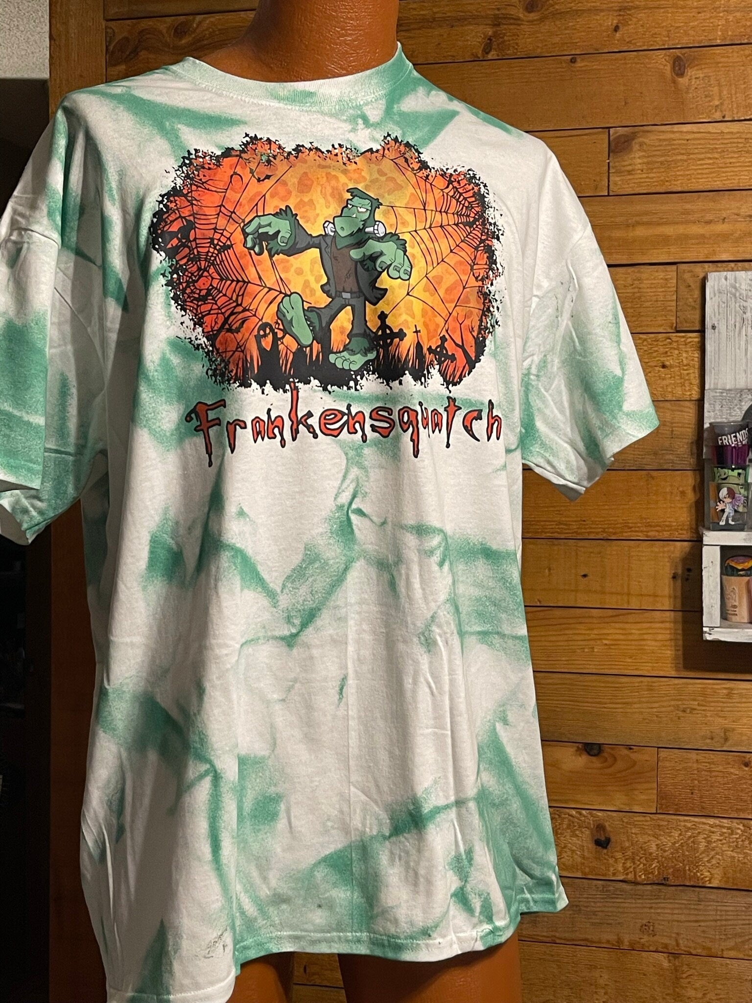 Frankensquatch Halloween green tie dye T-shirt