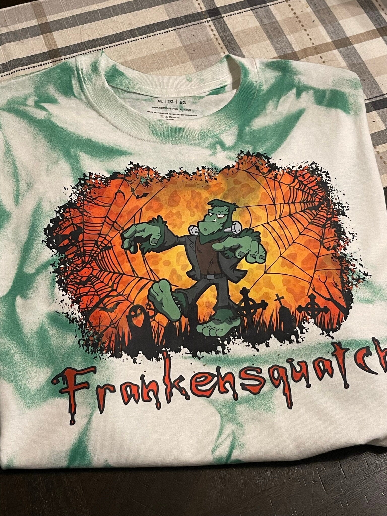 Frankensquatch Halloween green tie dye T-shirt