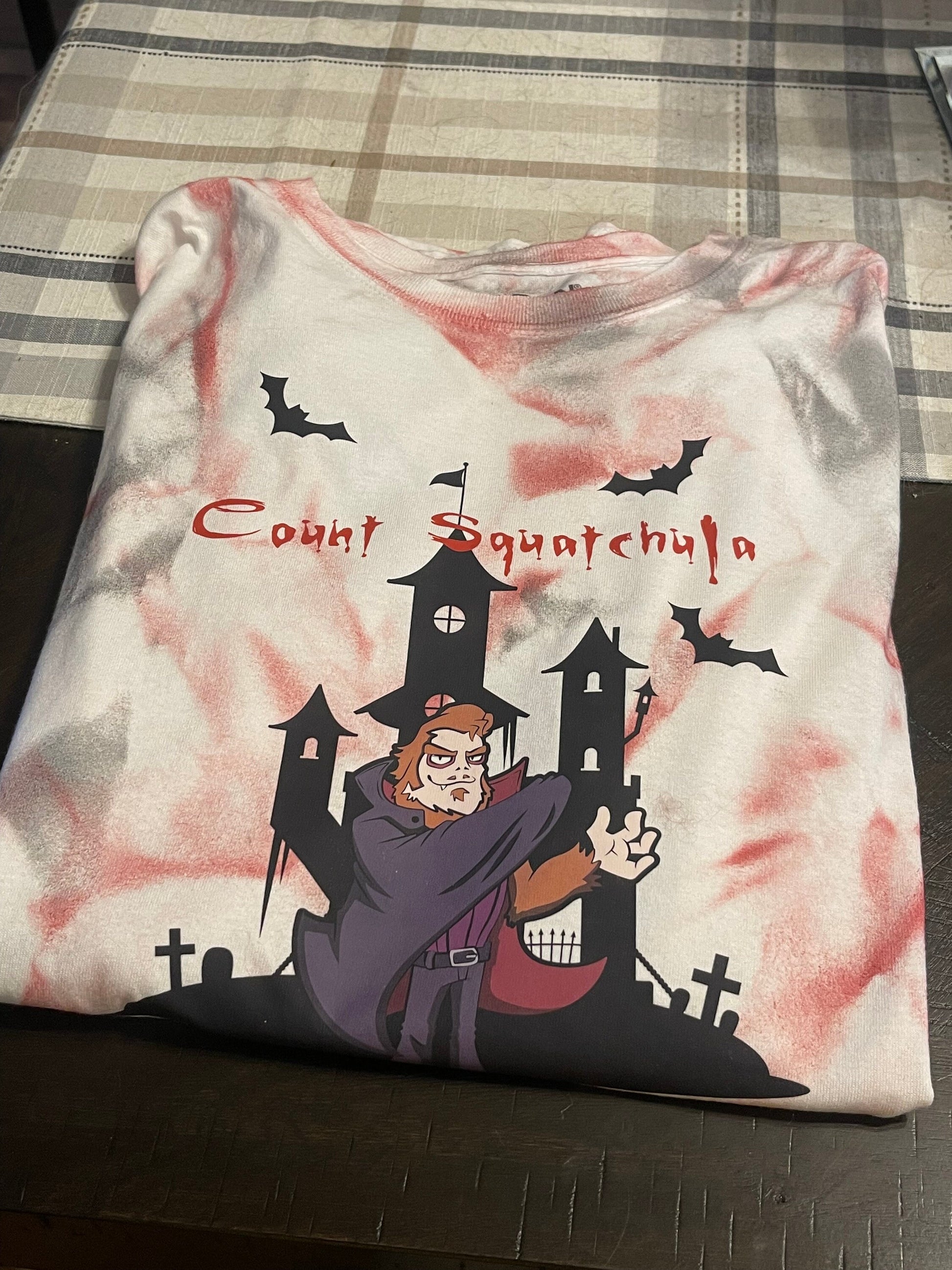 Count Squatchula Halloween Tshirt with 2-color tie dye style