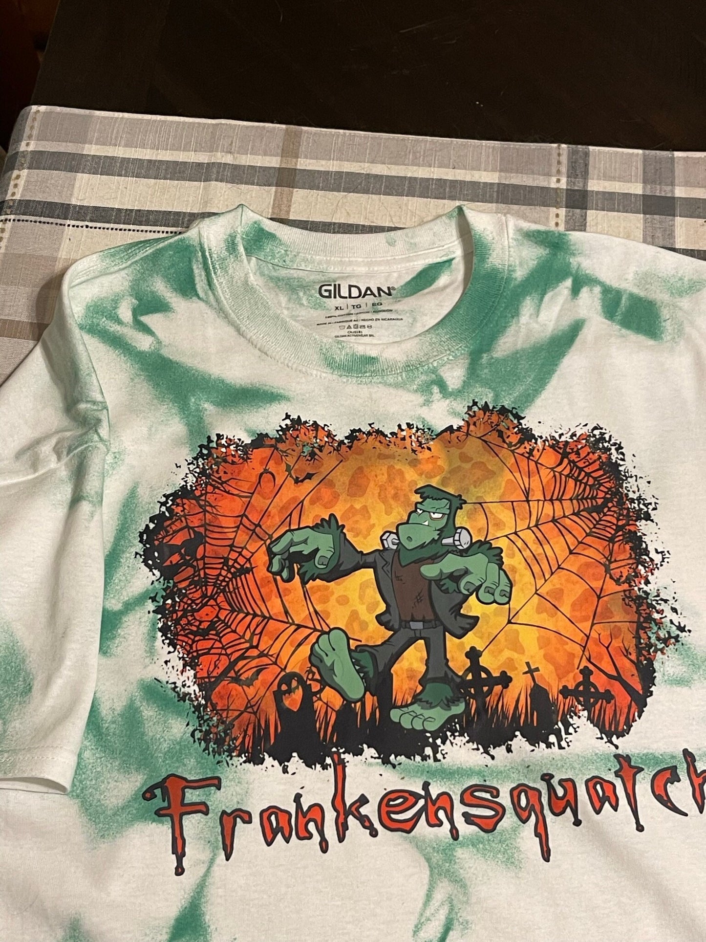 Frankensquatch Halloween green tie dye T-shirt