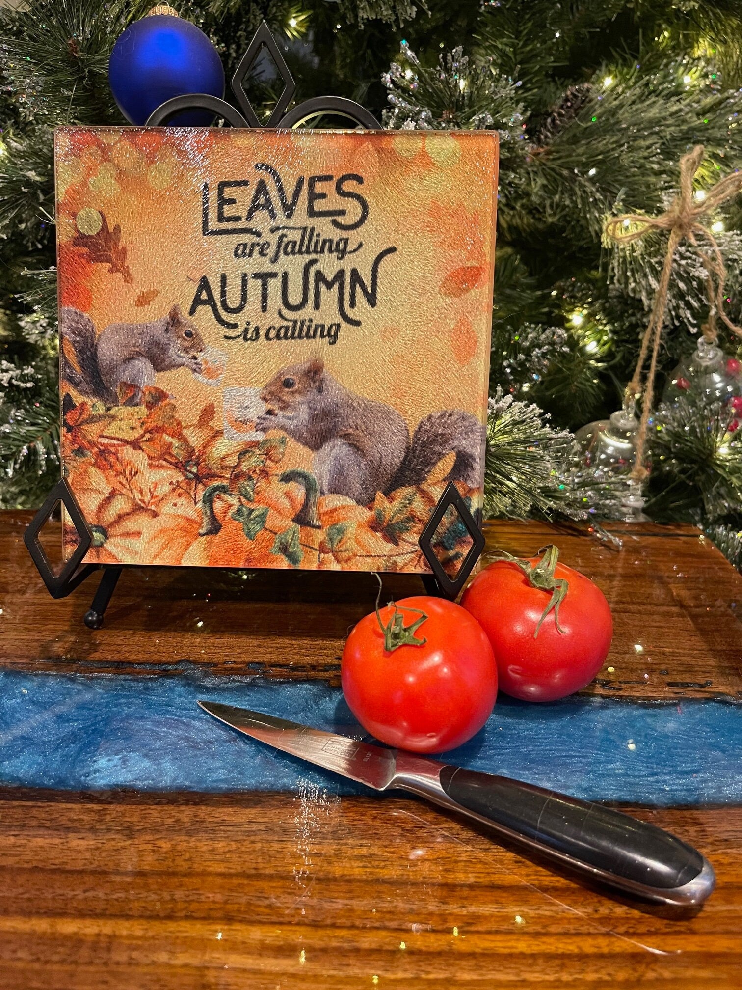 Squirrel glass cutting board Square - designer, autumn, fall