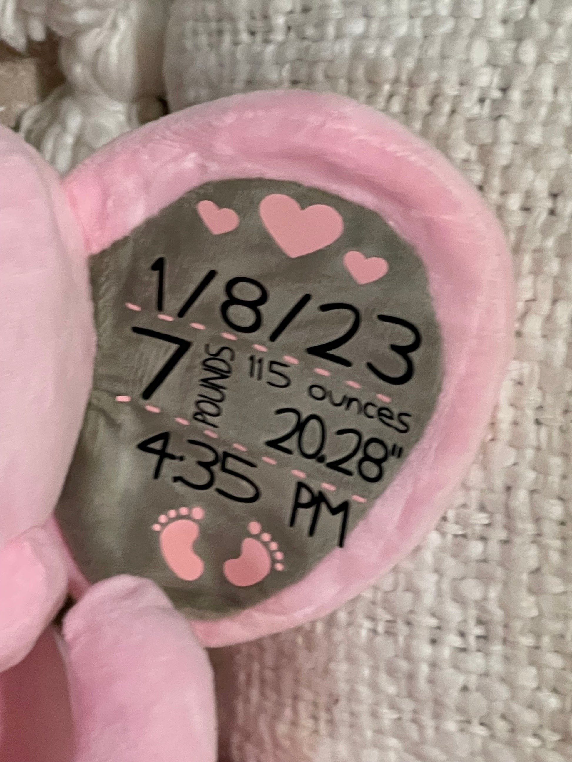 Personalized birth memory elephant newborn baby gift keepsake