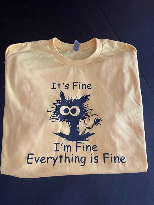 I'm fine frazzled cat t-shirt (yellow)