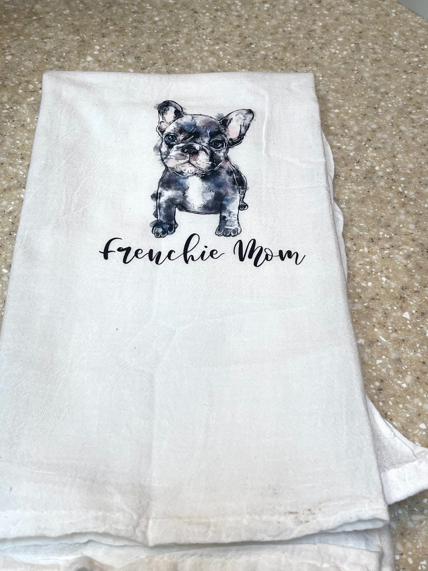 Custom designer kitchen dish towels | Bigfoot | Frenchie | Cow | tea towel