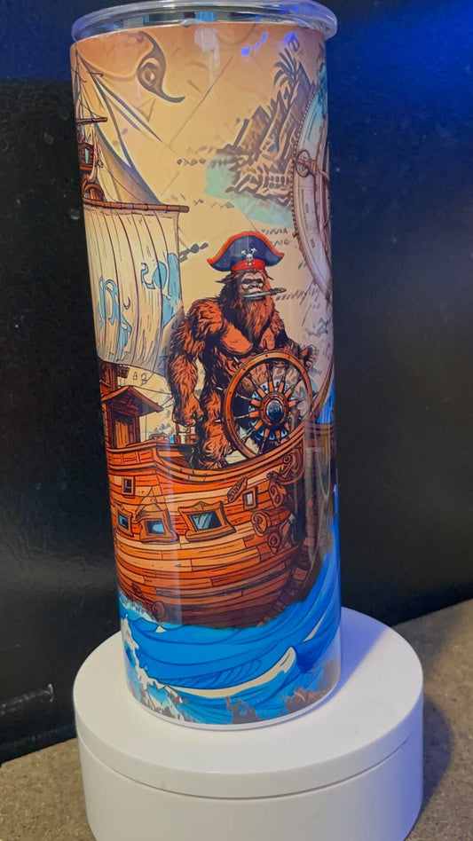 Bigfoot pirate ship old map and compass tumbler - 20 oz.