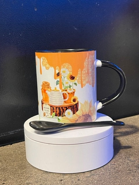 Sunflower, Tea & Honey coffee mug with spoon