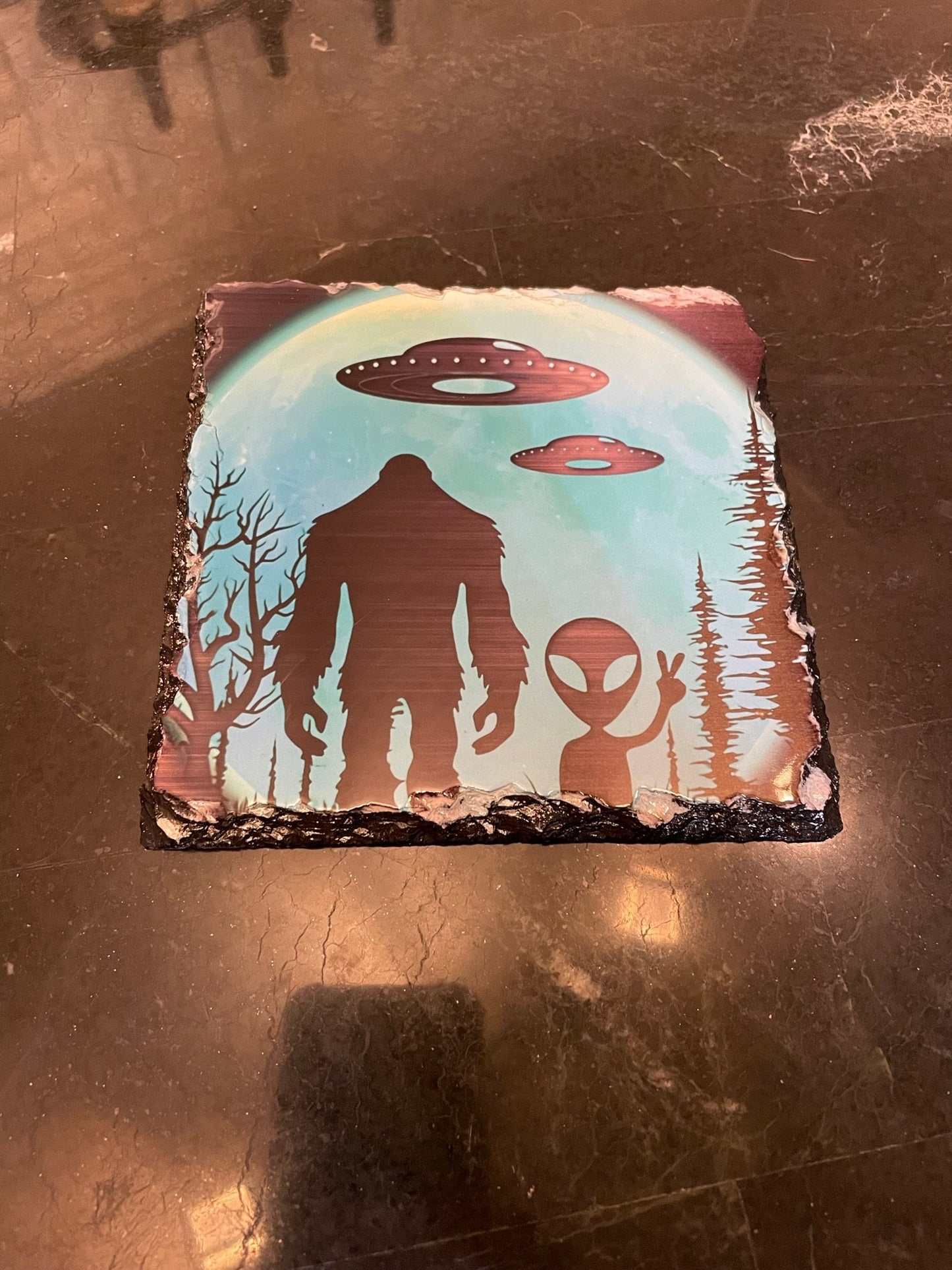 Bigfoot slate photo - choose your picture - sunset swamp or alien friend