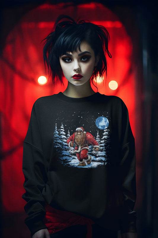 Santa Squatch snowy winter scene sweatshirt