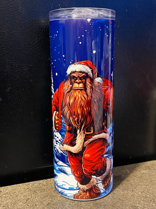 Santa Sasquatch winter scene 20oz tumbler